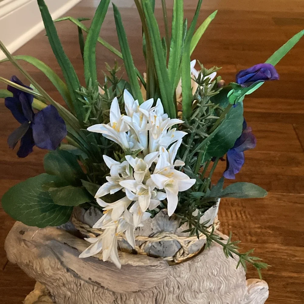 Rustic Rabbit Planter with Floral Arrangement